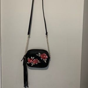 Black floral crossbody purse